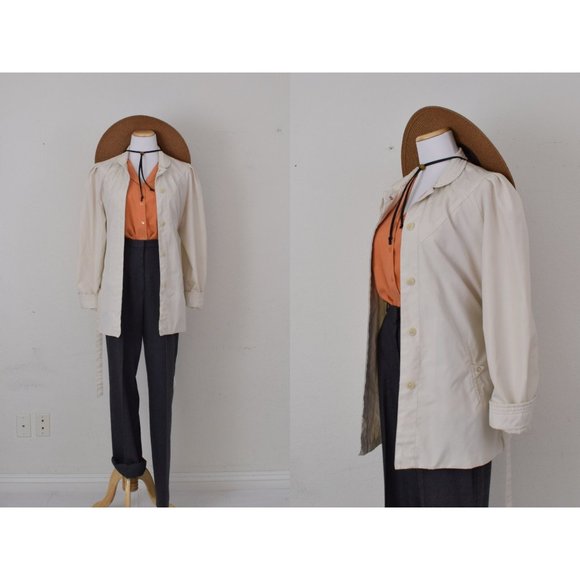 Vintage 80s Beige Cotton/Poly Single-Breasted Trench Coat by DAWN  | size 12 - Picture 1 of 10